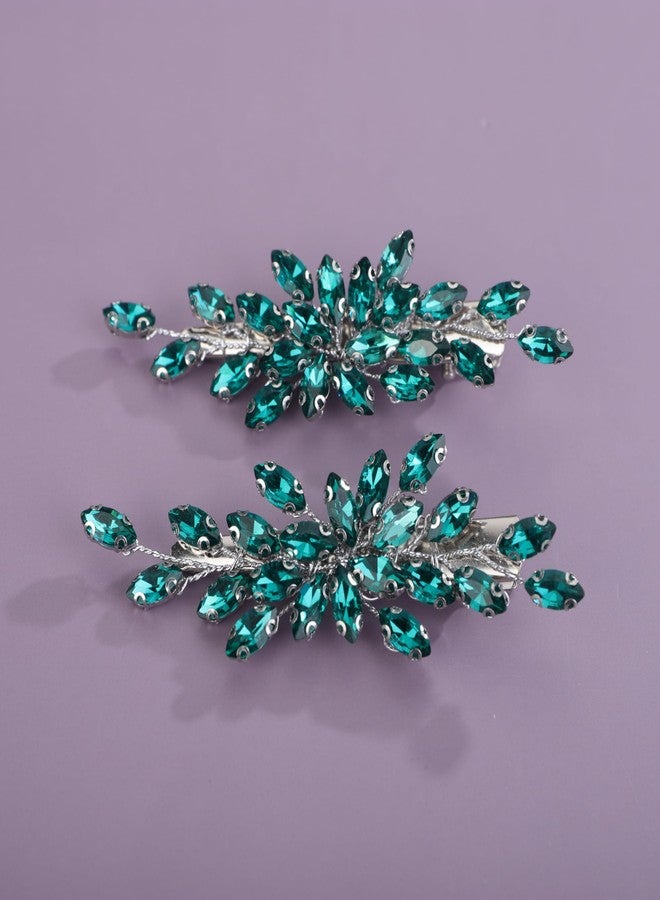 Rumtock 2pcs Green Rhinestones Beads Hair Piece Set for Wedding Brides Hair Accessories Pins for Women Special Occasion (Lake) - Image 1